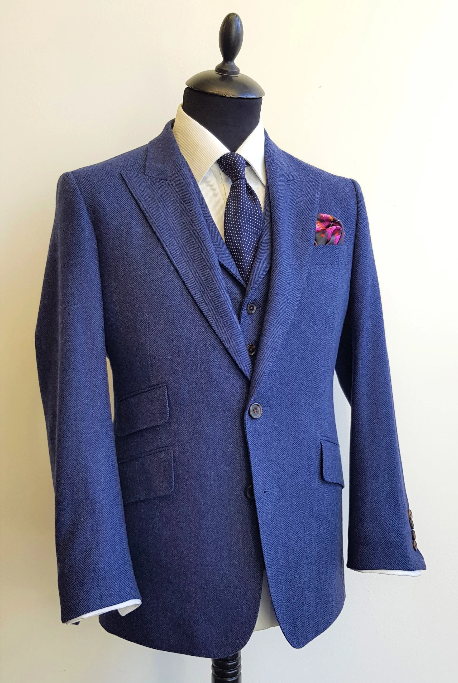 Blue herringbone tweed 3 2025 piece suit